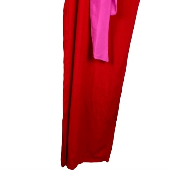 MAISON JULES COLORBLOCK PINK RED SHORT SLEEVE DRAPED TIE JUMPSUIT - Picture 6 of 16